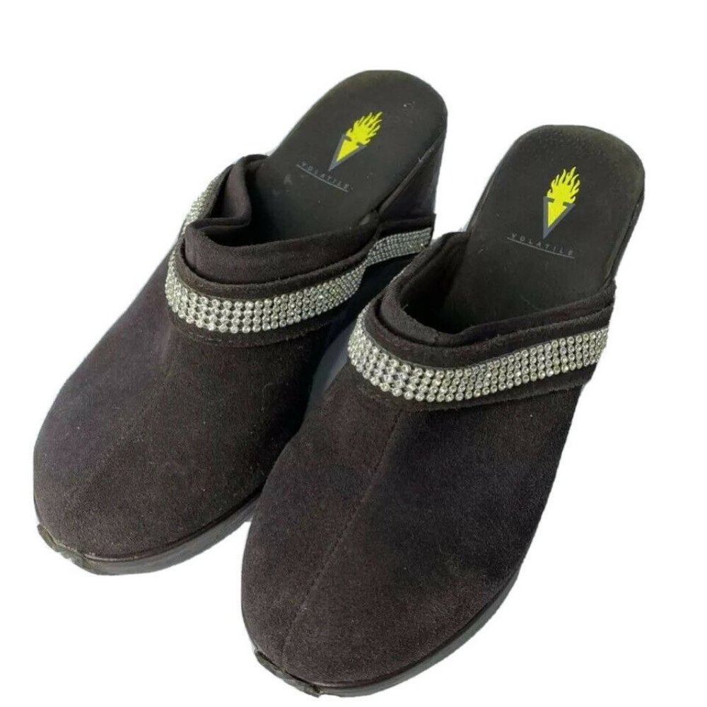 Volatile Womens Clog Wedge Heels Shoes Brown Leath